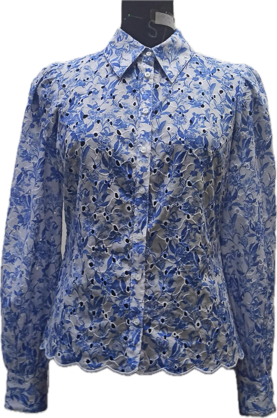 LOTTA LACE SHIRT - Hvid/Blå