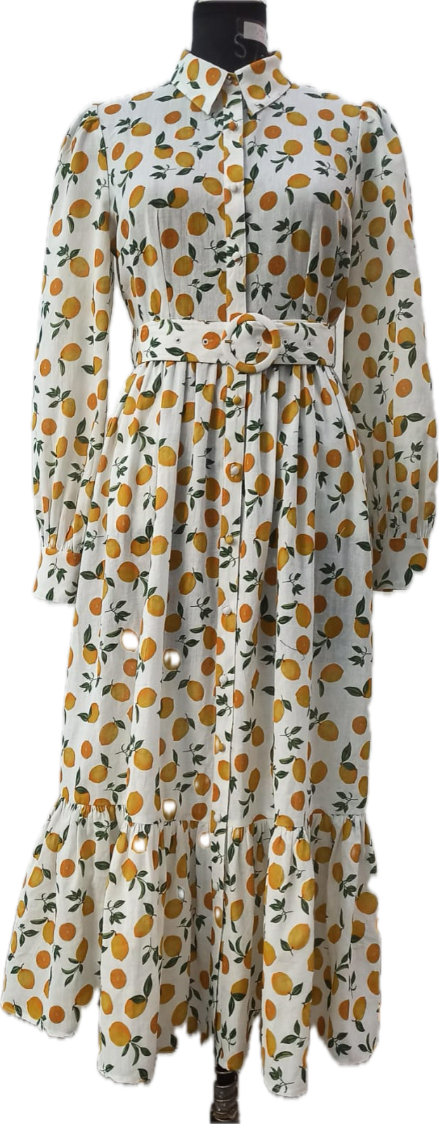 SOPHIE MAXI SKJORTEKJOLE - Hvid/orange