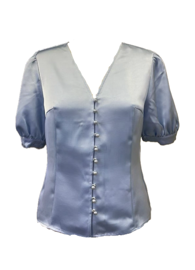 SAGA SATIN V-NECK TOP - blå