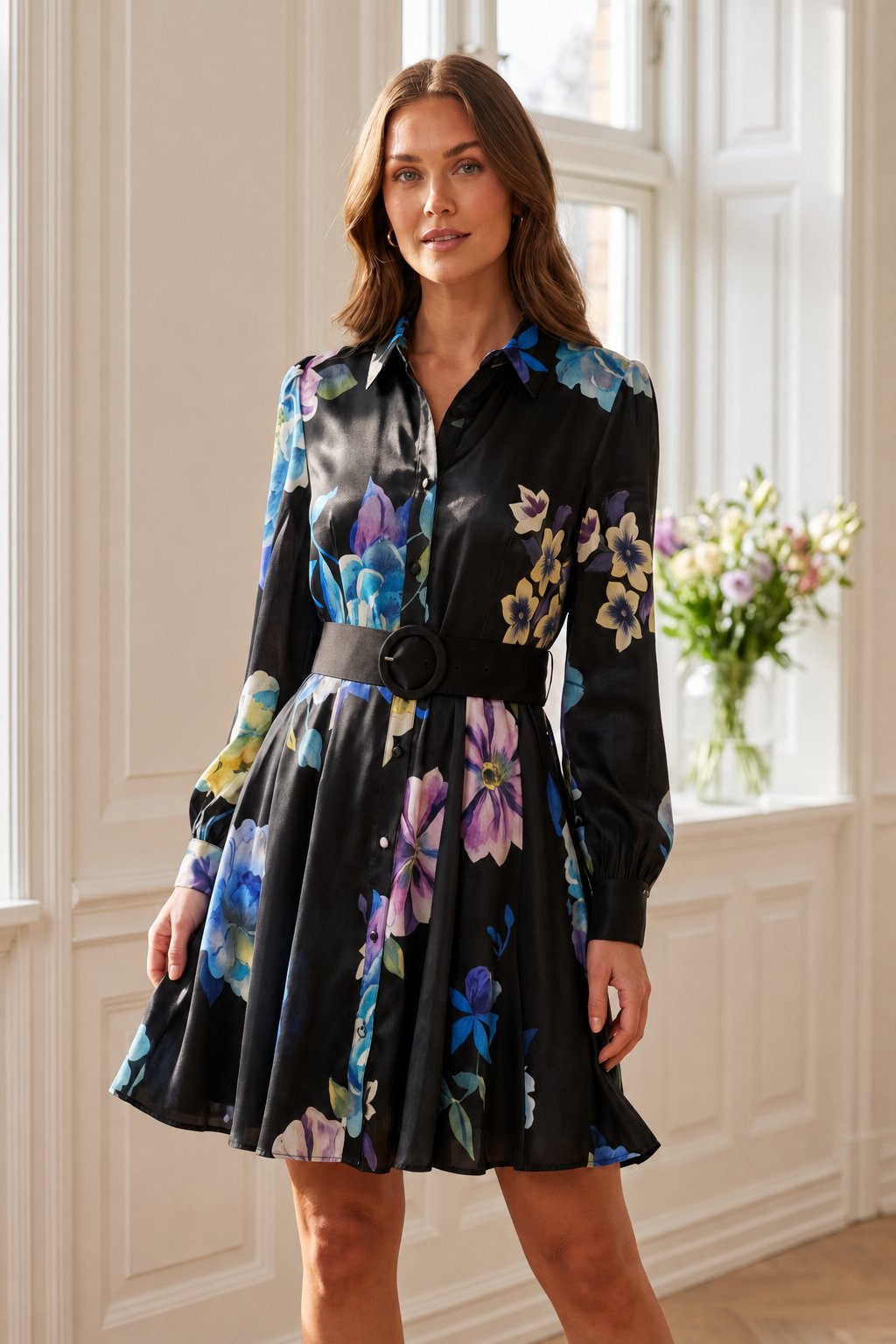 REBECCA SATIN SHIRTDRESS