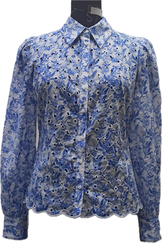 LOTTA LACE SHIRT - Hvid/Blå