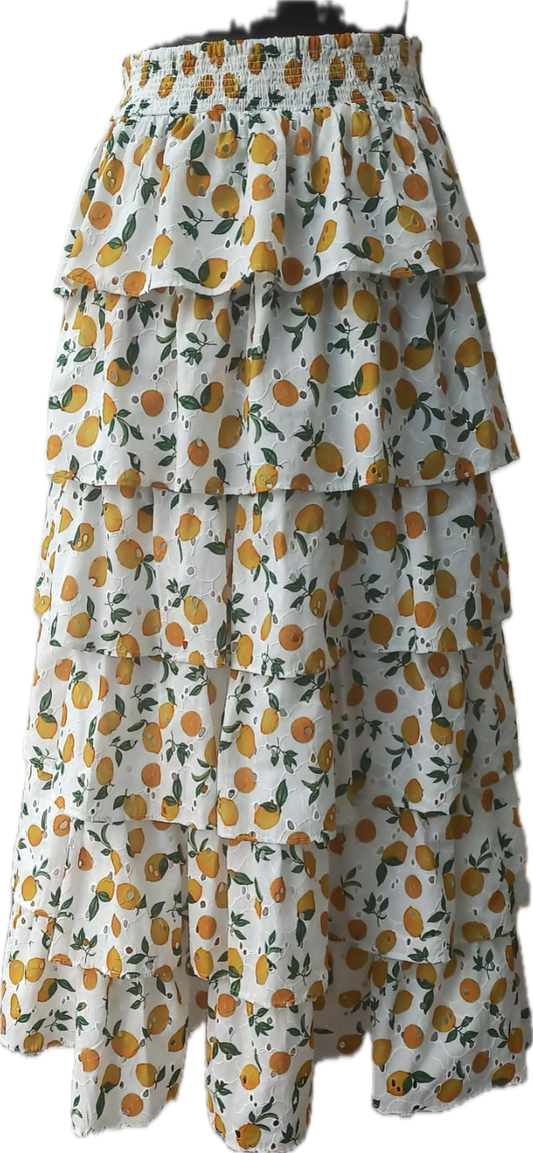 MIE LAYERED MAXISKIRT - hvid/orange
