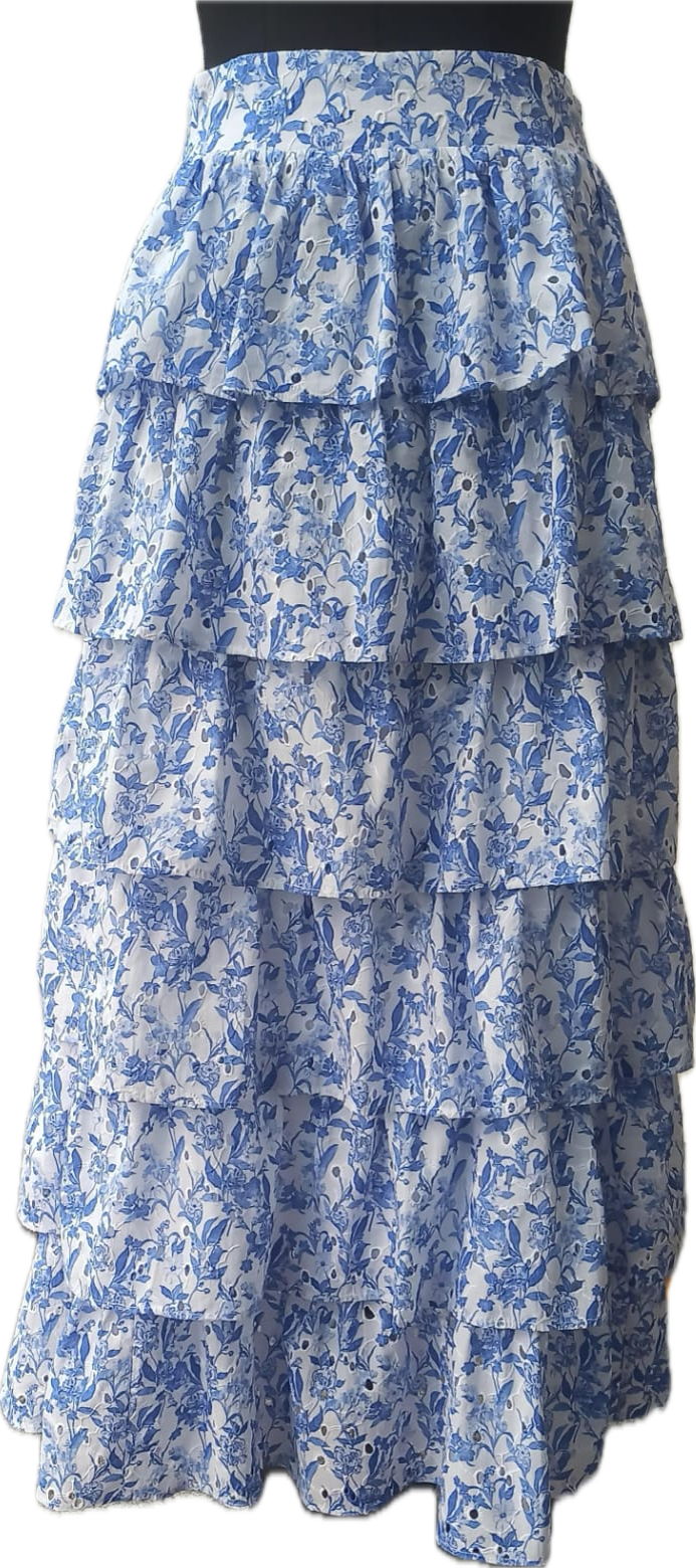MIE LAYERED MAXISKIRT - blue/white