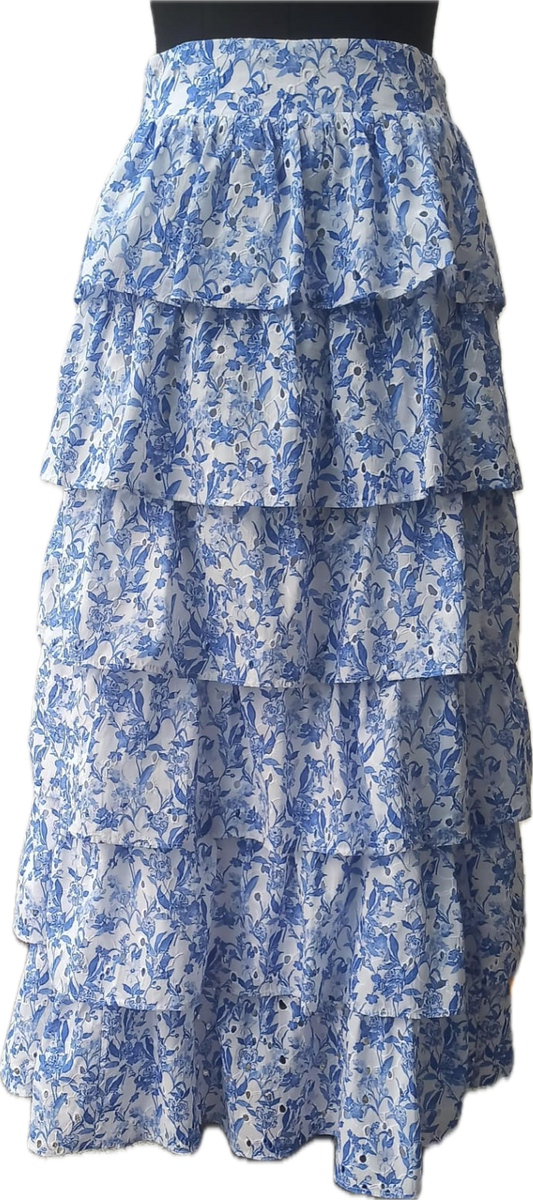 MIE LAYERED MAXISKIRT - blue/white