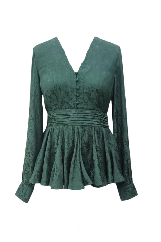 ELI JACQUARD BLOUSE - Dark Green